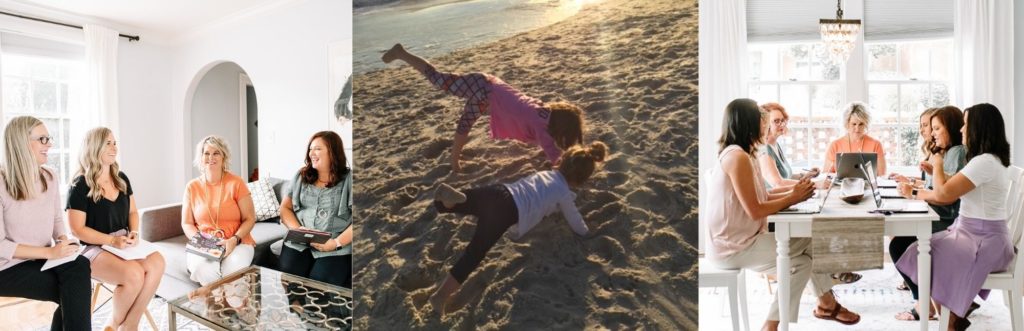 Thanksgiving content idea #1: Post about the things you're thankful for. Three Instagram posts from @thebizspa depicting The Biz Spa team and children at the beach. 